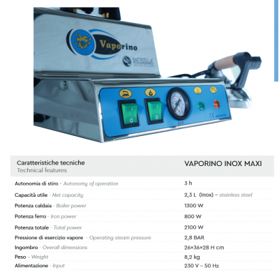 Ατμοσίδερο Vaporino Inox Maxi με 2.8L Boiler Battistella