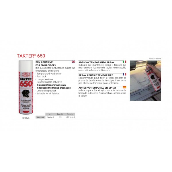 Spray Takter 650  500ml  - Προσωρινής κόλλησης  Siliconi SPRAY ΥΦΑΣΜΑΤΟΣ – ΛΑΔΙΑ – ΥΓΡΑ