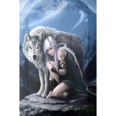 Diamond Painting Art Λύκος με Κοπέλα σε βράχο 20cm x 30cm