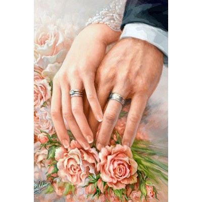 Diamond Painting Art Βέρες Νιόπαντρων σε ροζ λουλούδια 20cm x 30cm