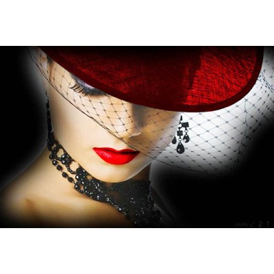 Diamond Painting Art Πρόσωπο Γυναίκας με Κόκκινο Καπέλο 20cm x 30cm
