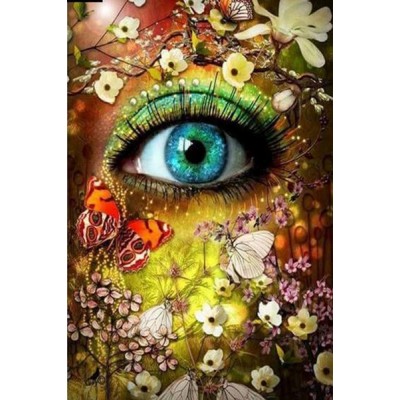 Diamond Painting Art Γαλάζιο Μάτι με λουλούδια και πεταλούδες 20cm x 30cm