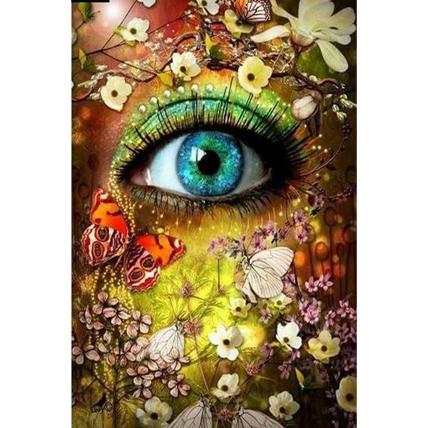 Diamond Painting Art Γαλάζιο Μάτι με λουλούδια και πεταλούδες 20cm x 30cm 20X30cm