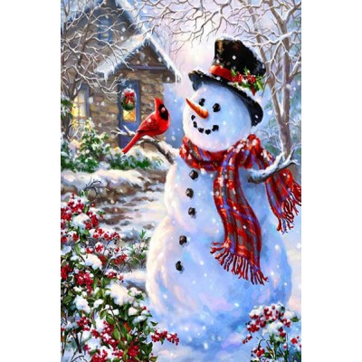 Diamond Painting Art Χιονάνθρωπος με κόκκινες λεπτομέρειες  20cm x 30cm
