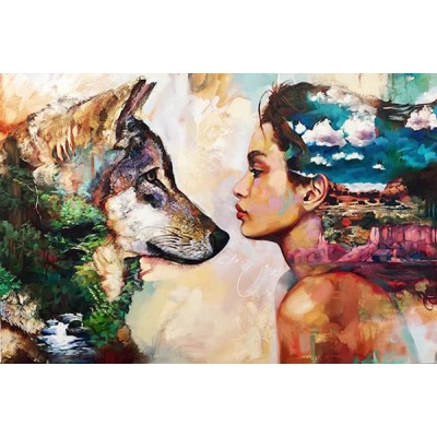 Diamond Painting Art Λύκος αντικριστά με μια γυναίκα  20cm x 30cm