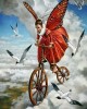 Diamond Painting Art Κοριτσι σε ποδήλατο με φτερά πεταλούδας πάνω στα σύννεφα 20cm x 30cm 20X30cm