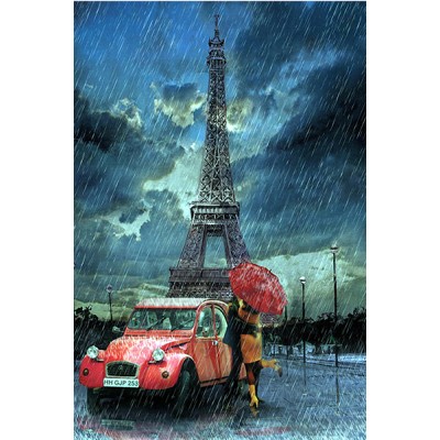 Diamond Painting Art Πύργος Άιφελ με βροχή και ένα ζευγάρι αγκαλιά  20cm x 30cm