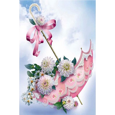 Diamond Painting Art Ροζ Ομπρέλα με λουλούδια 20cm x 30cm