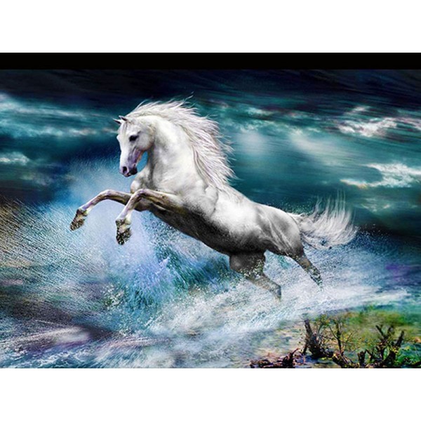 Diamond Painting Art Λευκό Άλογο που κάνει άλμα 20cm x 30cm 20X30cm