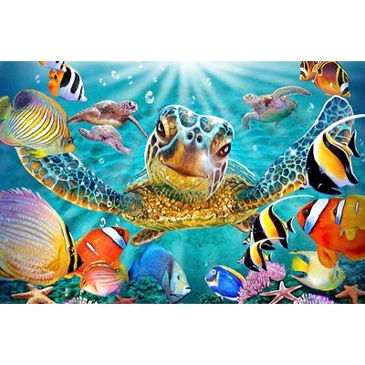 Diamond Painting Art χελώνα μαζί με άλλα ψαράκια στο βυθό 20cm x 30cm