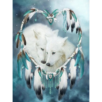Diamond Painting Art Δύο Λευκοί Λύκοι σε καρδιά με φτερά 20cm x 30cm