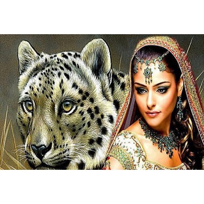 Diamond Painting Art Ινδή γυναικά με λεοπάρδαλη  20cm x 30cm