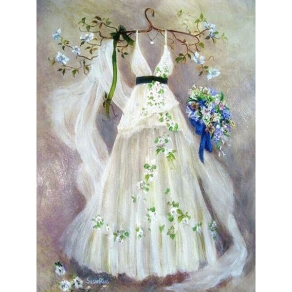 Diamond Painting Art Λευκό Φόρεμα και λουλούδια 20cm x 30cm 20X30cm