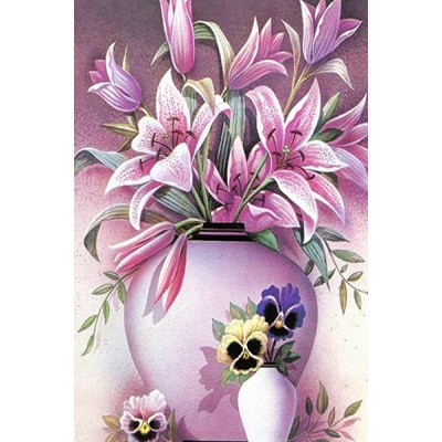 Diamond Painting Art Ροζ Βάζο με ροζ λουλούδια 20cm x 30cm