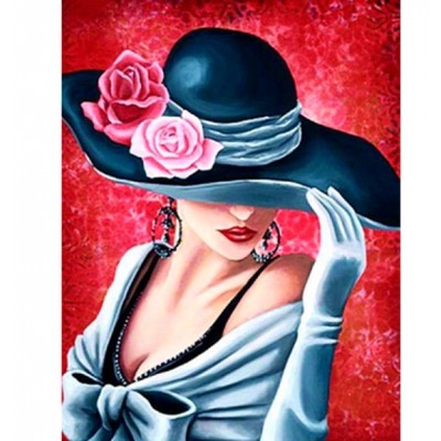 Diamond Painting Art Γυναίκα με μαύρο καπέλο 20cm x 30cm