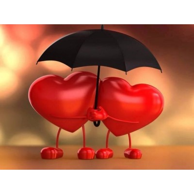 Diamond Painting Art Δύο κόκκινες καρδιές που κρατάνε μια μαύρη ομπρέλα 20cm x 30cm