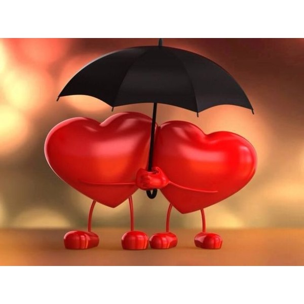 Diamond Painting Art Δύο κόκκινες καρδιές που κρατάνε μια μαύρη ομπρέλα 20cm x 30cm 20X30cm