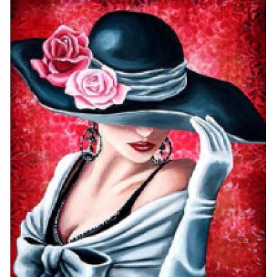 Diamond Painting Art Γυναίκα με μεγάλο καπέλο 30cm X 40cm