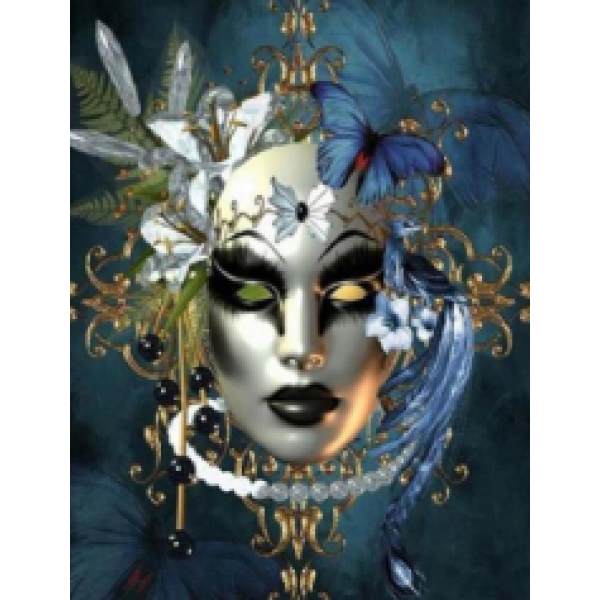 Diamond Painting Art Βιεννέζικη μάσκα Μπλε φόντο 40cm X 30cm 40x30cm