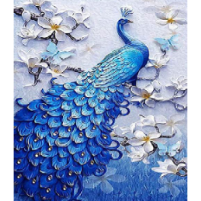 Diamond Painting Art Παγώνι Μπλε με λουλούδια  40cm X 30cm