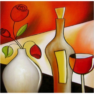 Diamond Painting Art Βάζο με τριαντάφυλλα,μπουκάλι με κρασί και ποτήρι 30cm x 30cm