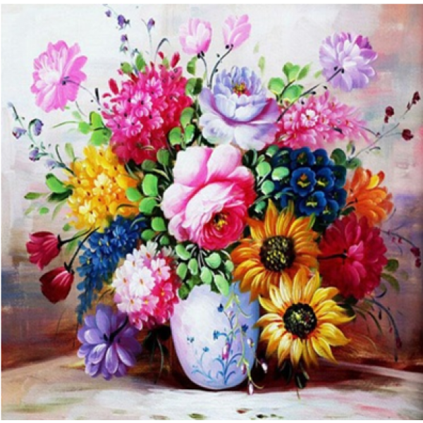 Diamond Painting Art Ροζ Βάζο με πολύχρωμα λουλούδια 30cm x 30cm 30x30cm