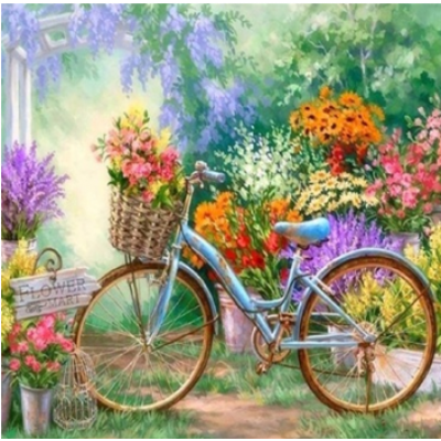 Diamond Painting Art Ποδήλατο με πολλά λουλούδια 30cm x 30cm