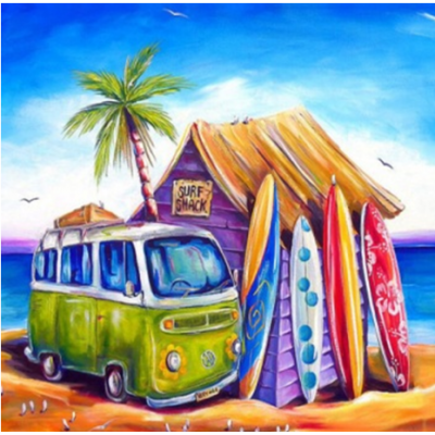 Diamond Painting Art Van,Σανίδες Surfing,Σπιτάκι δίπλα στη θάλασσα 30cm x 30cm