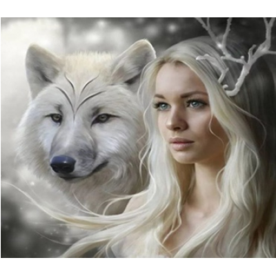Diamond Painting Art Λύκος Λευκός πλάι σε μια γυναίκα 30cm x 30cm