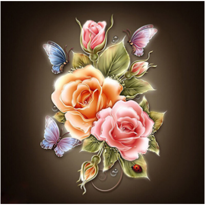 Diamond Painting Art Τριαντάφυλλα Πολύχρωμα με πεταλούδες 30cm x 30cm