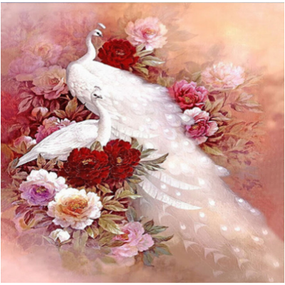 Diamond Painting Art Λουλούδια με Λευκό πουλί 30cm x 30cm