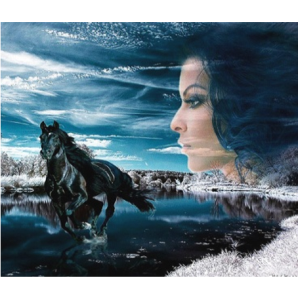 Diamond Painting Art Γυναίκα και μαύρο άλογο 30cm x 30cm 30x30cm
