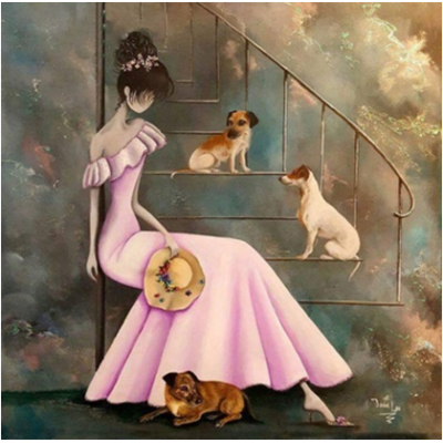 Diamond Painting Art Γυναίκα με 3 σκυλάκια 30cm x 30cm