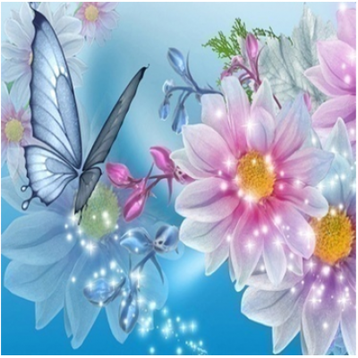 Diamond Painting Art Πεταλούδα Μπλε και λουλούδια 30cm x 30cm