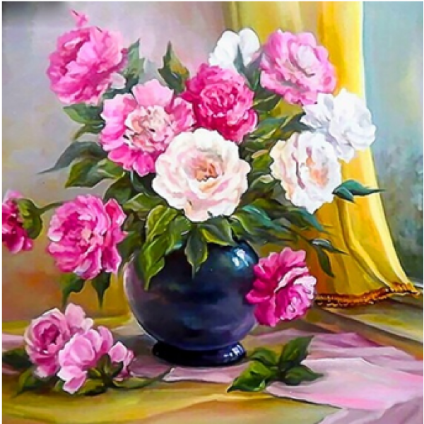 Diamond Painting Art Βάζο με ροζ λουλούδια 30cm x 30cm 30x30cm